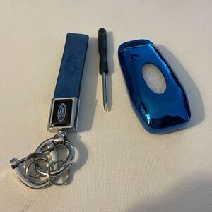 Ford Key Fob Keychain in Blue Leather and Fob Case Cover in Blue NWT